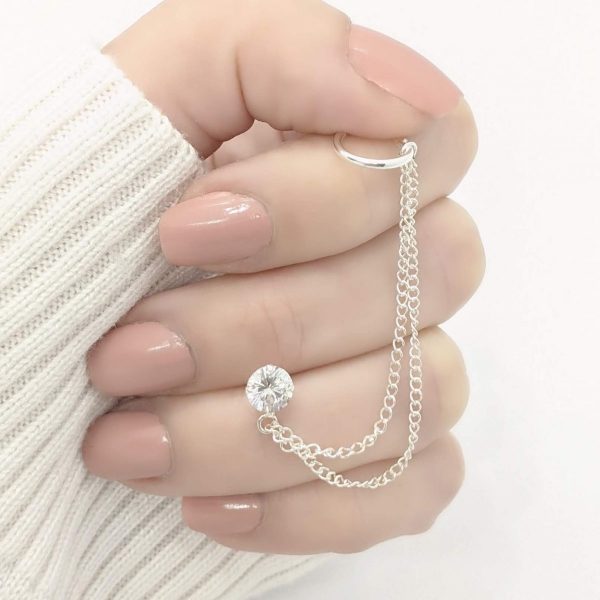 Aro cristal con cadenas y argolla solitario