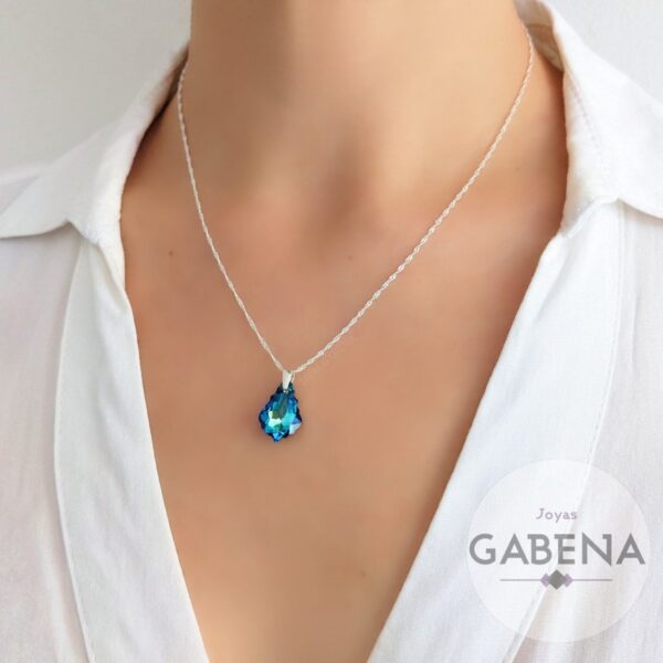 CSW-127 Collar Con Cristal Barroco 16mm Plata 925 bermuda blue