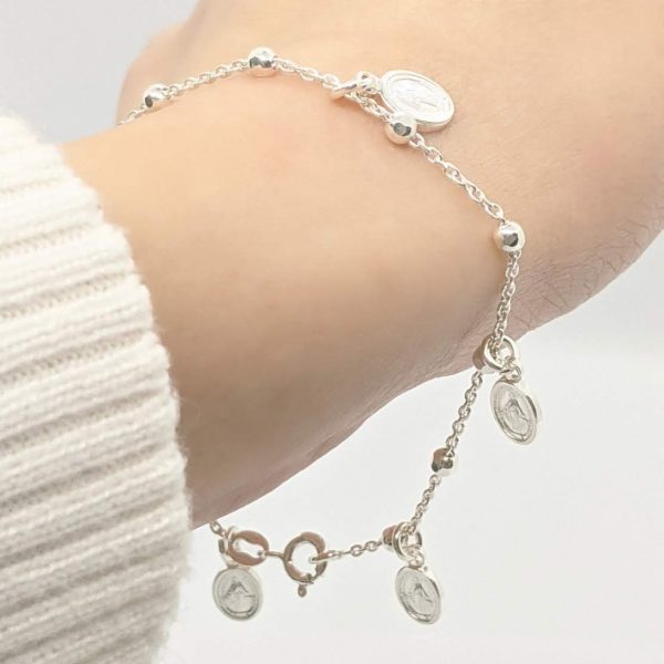 Pulsera espejo medalla milagrosa y bolitas