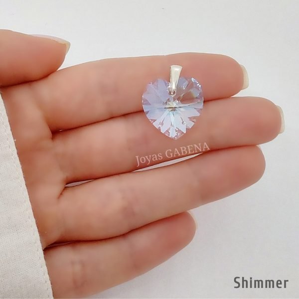 dije cristal swarovski corazon 18mm plata shimmer