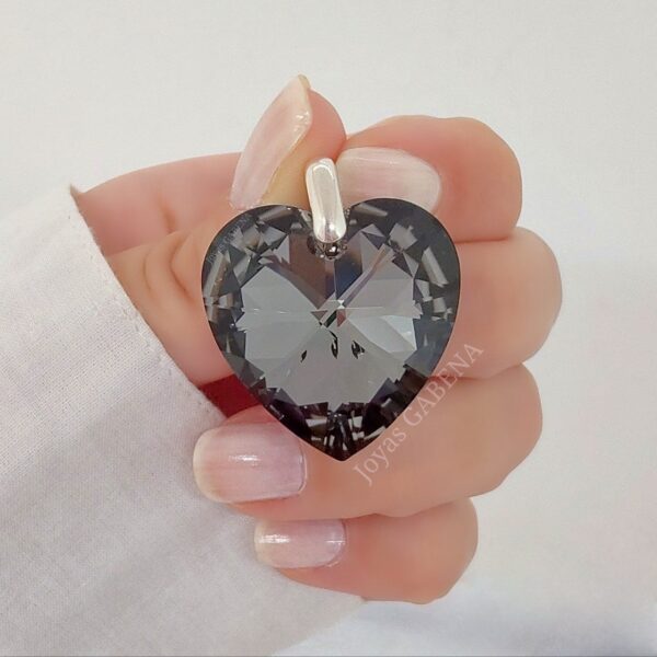dije corazon cristal 28mm plata silver night