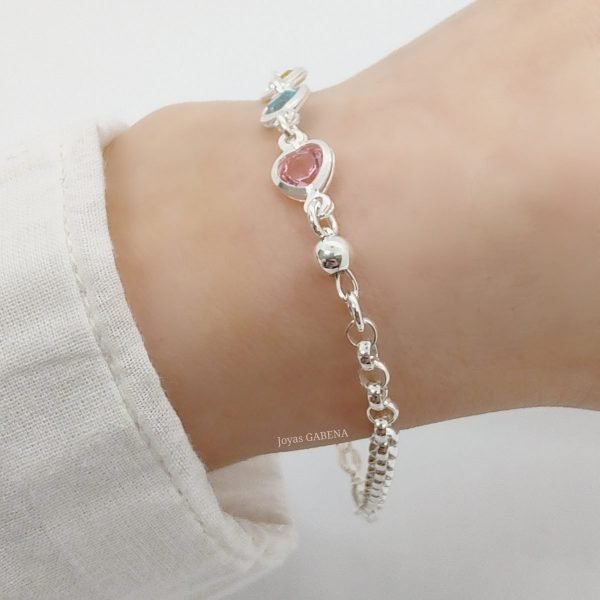Pulsera rolo corazones cristal