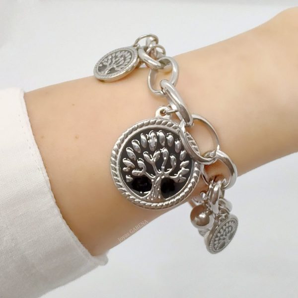 Pulsera árbol de la vida y bolitas acero
