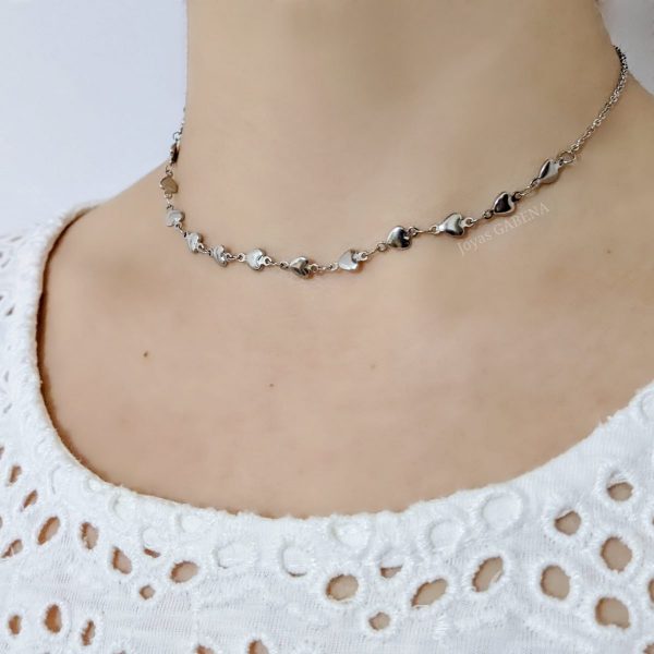 Collar choker corazones acero