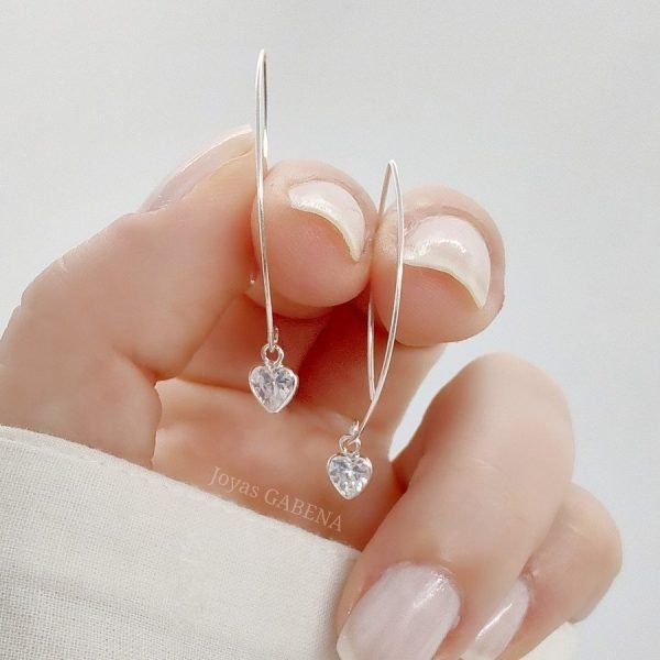 Aros Gancho Corazón Cristal Plata 925