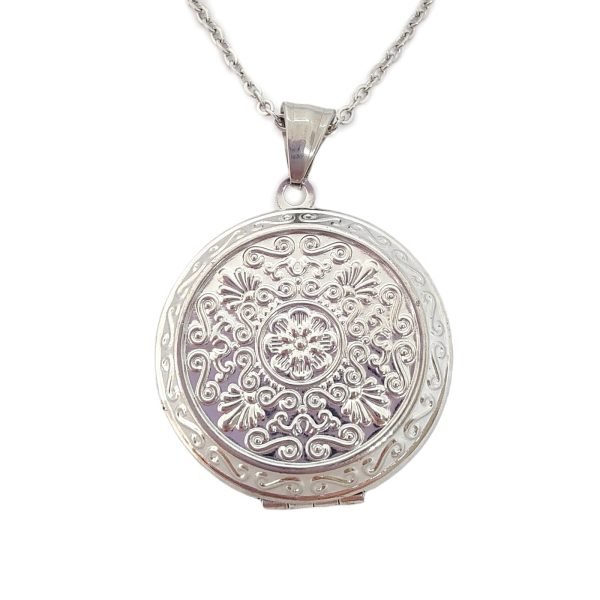 Collar Relicario Flores Redondo Acero Quirúrgico