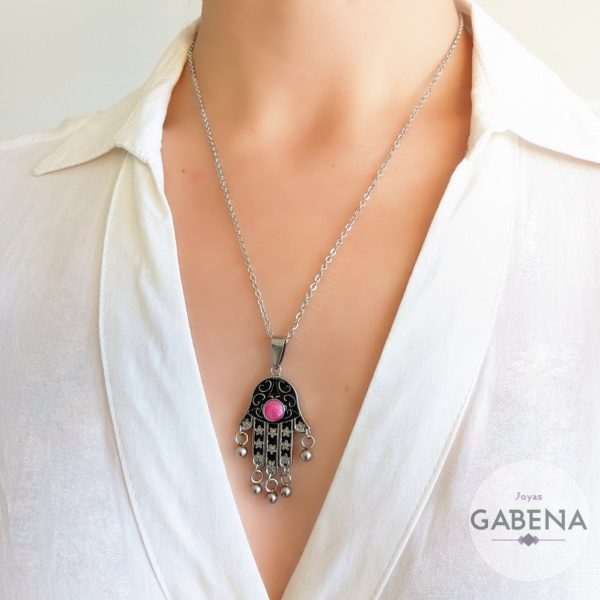 COAA-14 collar hamsa con bolitas acero quirúrgico