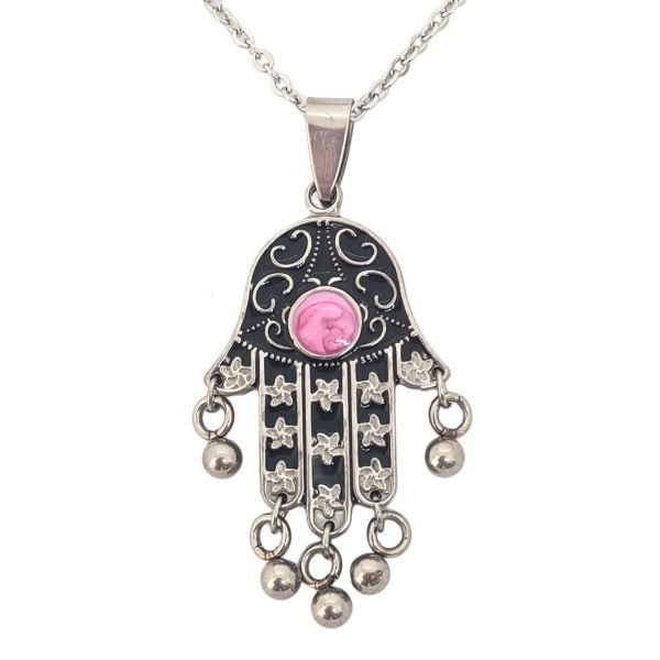 collar hamsa con bolitas acero quirúrgico