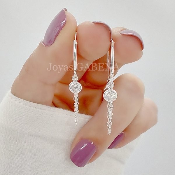 Aros Argollas Cristal y Cadenas 16mm Plata