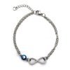 Pulsera Infinito y Ojo Turco Acero Quirúrgico - Celeste 17 a 20 cm