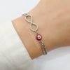 Pulsera Infinito y Ojo Turco Acero Quirúrgico - Rojo 17 a 20 cm