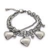 Pulsera Triple Corazones y Bolitas Acero Quirúrgico
