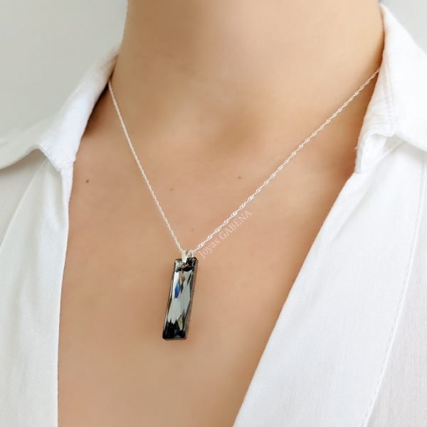 collar cristal queen baguette silver
