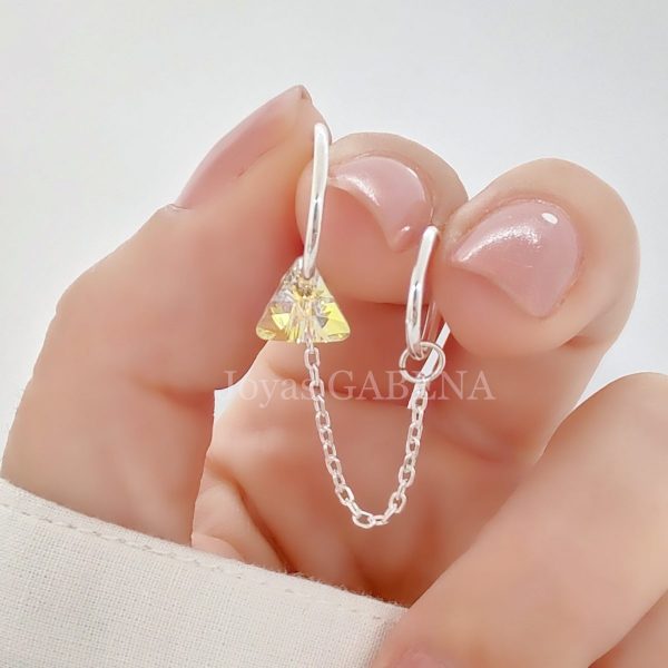 aro cristal swarovski argollas cadena triangulo
