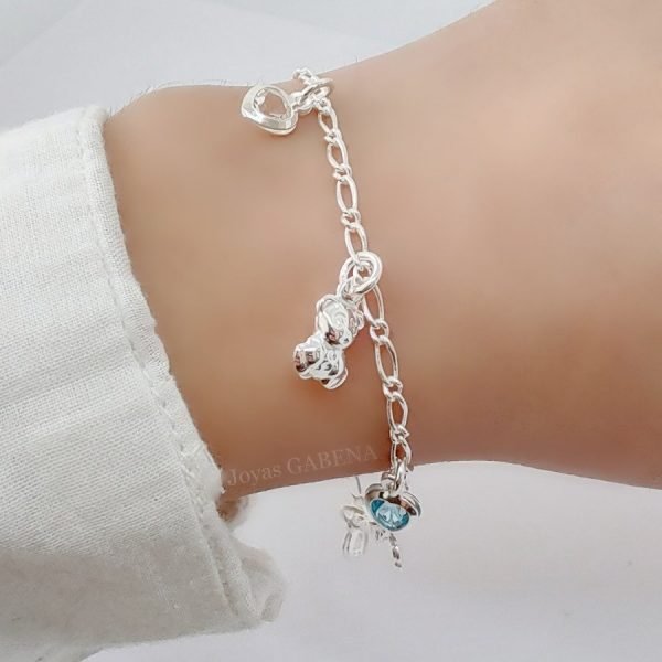 Pulsera espejo dijes y corazones cristal