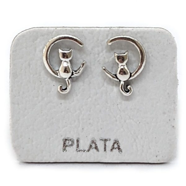 Aros gatito y luna plata 925