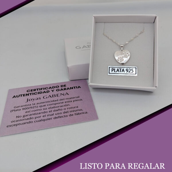 Collar Corazón Huella Gato Perro Plata 925 pack