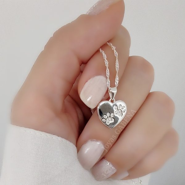 collar corazon huella perro gato plata 925 1