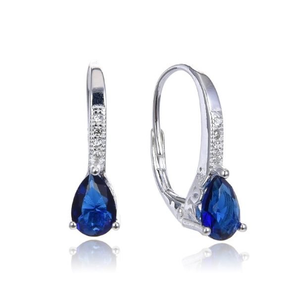 Aros Colgantes Gota Cristal Plata 925 - azul