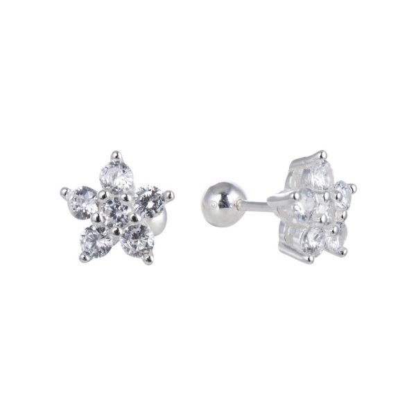 Aros Flores Cristales Plata 925