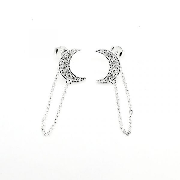 Aros luna cristales cadena plata 925