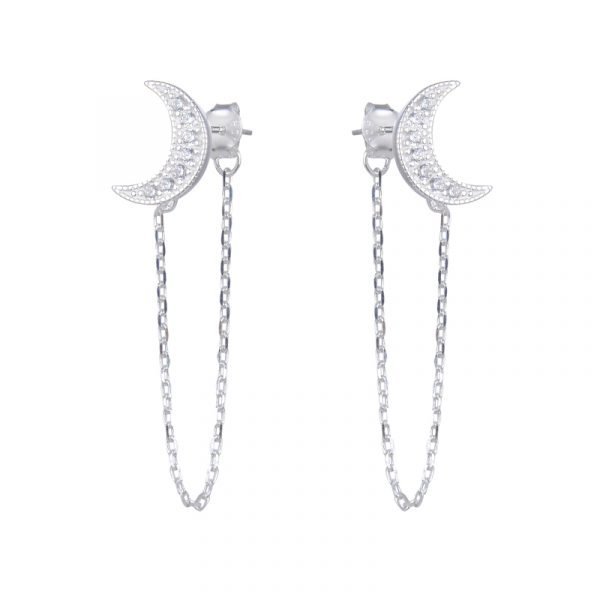 Aros luna cristales cadena plata 925