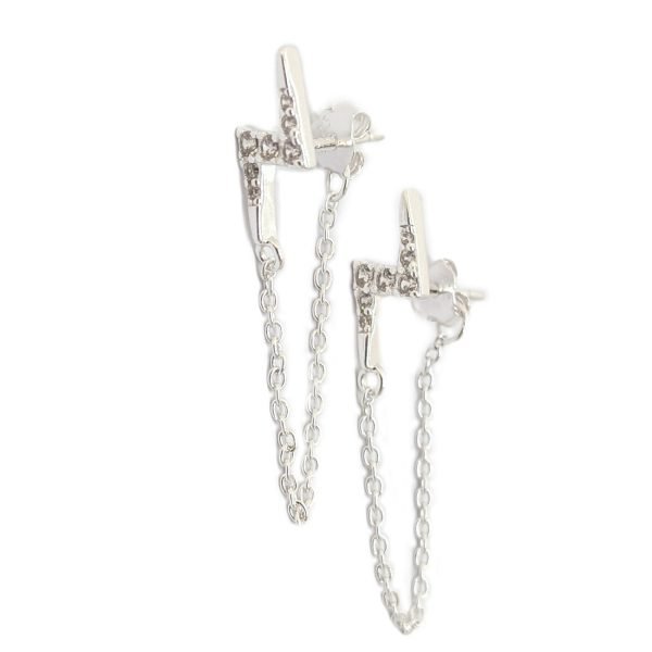 Aros Rayo Cristales Cadena Plata