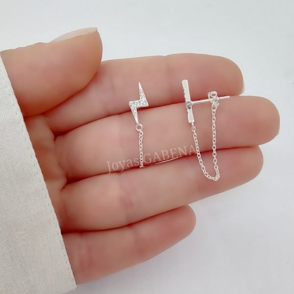 Aros Rayo Cristales Cadena Plata