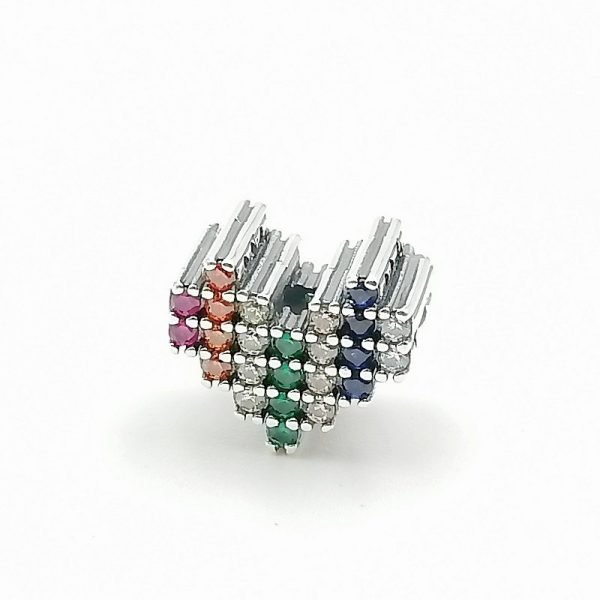 Dije Charm Corazón Cristales Pixelados Plata 925