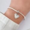 Dije Charm Corazones Cristales Dobles Plata 925