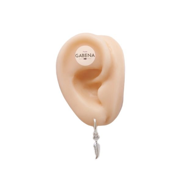 aros argolla pluma corazon cristal plata oreja
