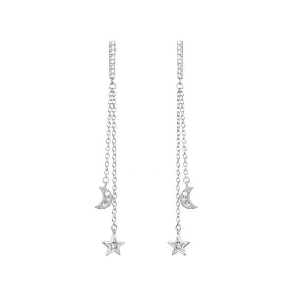 Aros Luna Y Estrella Cadena Plata 925