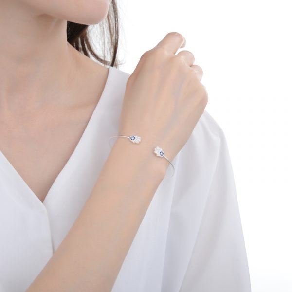 Pulsera Esclava Hamsa Cristal Plata 925
