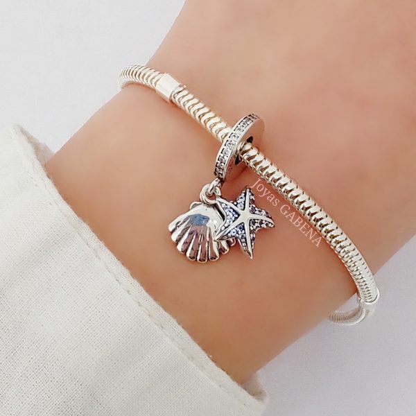 Dije Charm Estrella Y Concha De Mar Plata 925