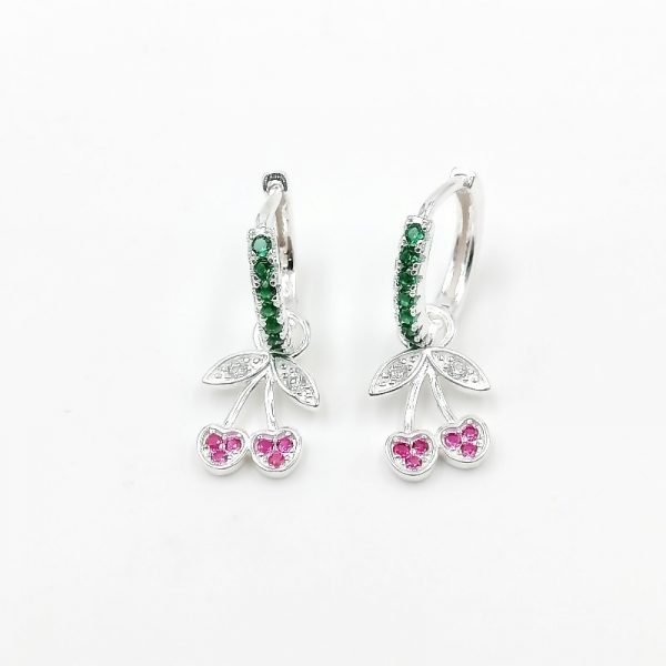 Aros Huggies Cerezas Cristales Plata 925