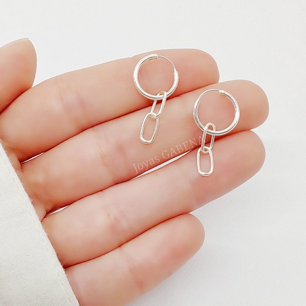 Aros Argollas Cadena Plata 925 Joyas GABENA - Main Image