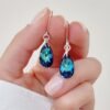 aros cristal gota 16mm plata bermuda blue