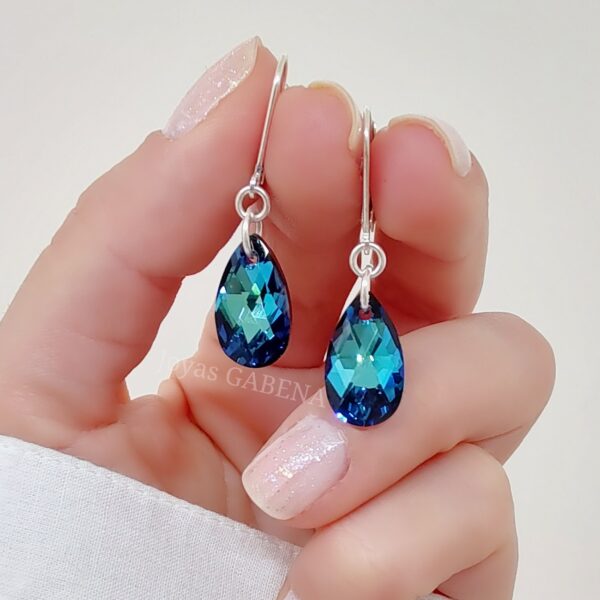 aros cristal gota 16mm plata bermuda blue