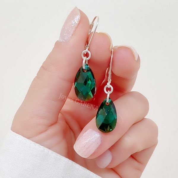 aros cristal swarovski gota 16mm plata emerald shimmer