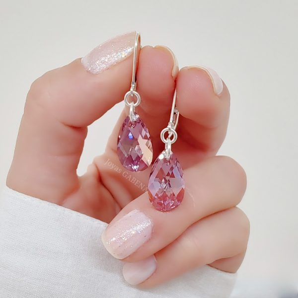 aros cristal swarovski gota 16mm plata light amethyst