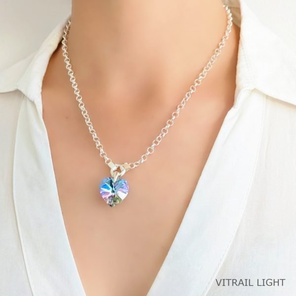 Cadena Rolo Con Cristal Swarovski Corazón 18mm Plata - Imagen 3
