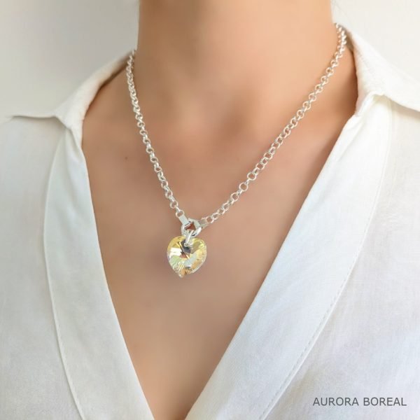Cadena Rolo Con Cristal Swarovski Corazón 18mm Plata - Imagen 6