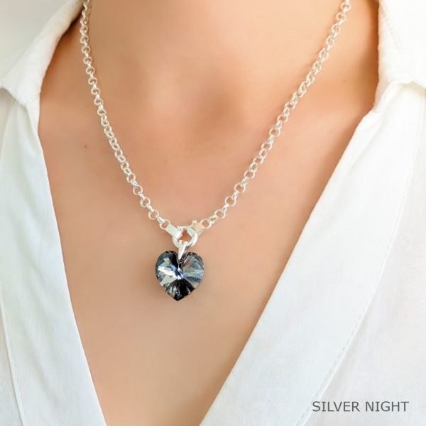 Cadena Rolo Con Cristal Swarovski Corazón 18mm Plata - Imagen 4