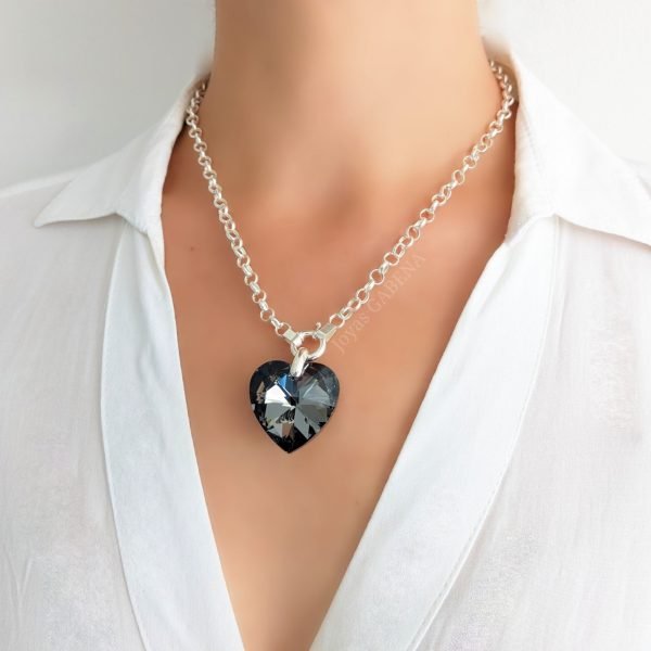 collar rolo con cristal swarovski 28mm plata silver night