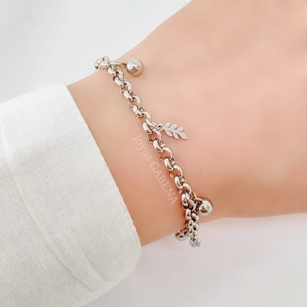pulsera bolitas y ramitas acero quirúrgico
