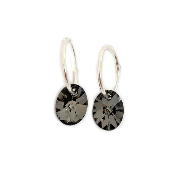 aros cristal ovalo cubano plata silver night{