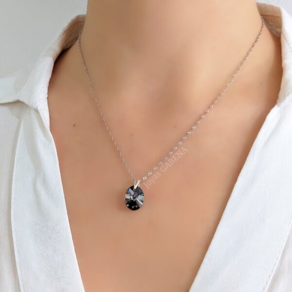 collar cristal ovalo 12mm plata silver night