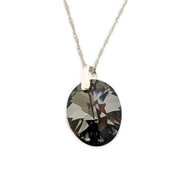 collar cristal ovalo 18mm plata silver night