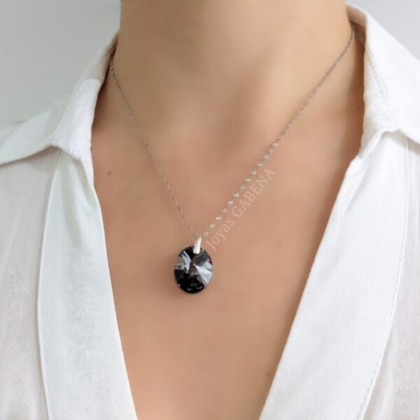 Collar Cristal Ovalo 18mm Plata silver night
