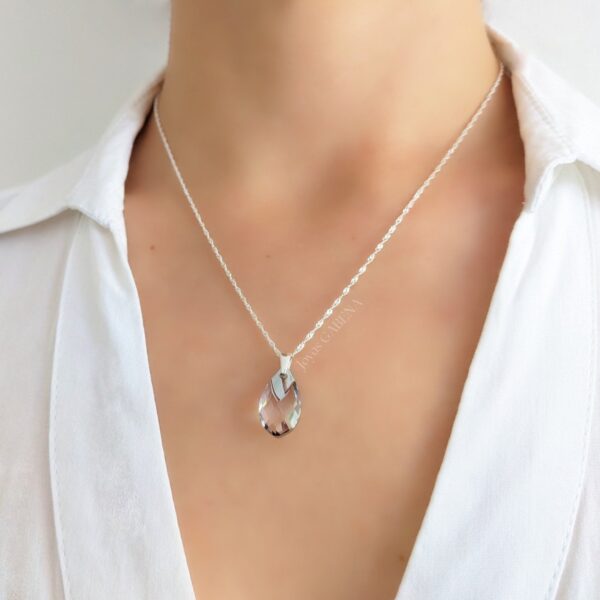 collar cristal gota metallic cap plata